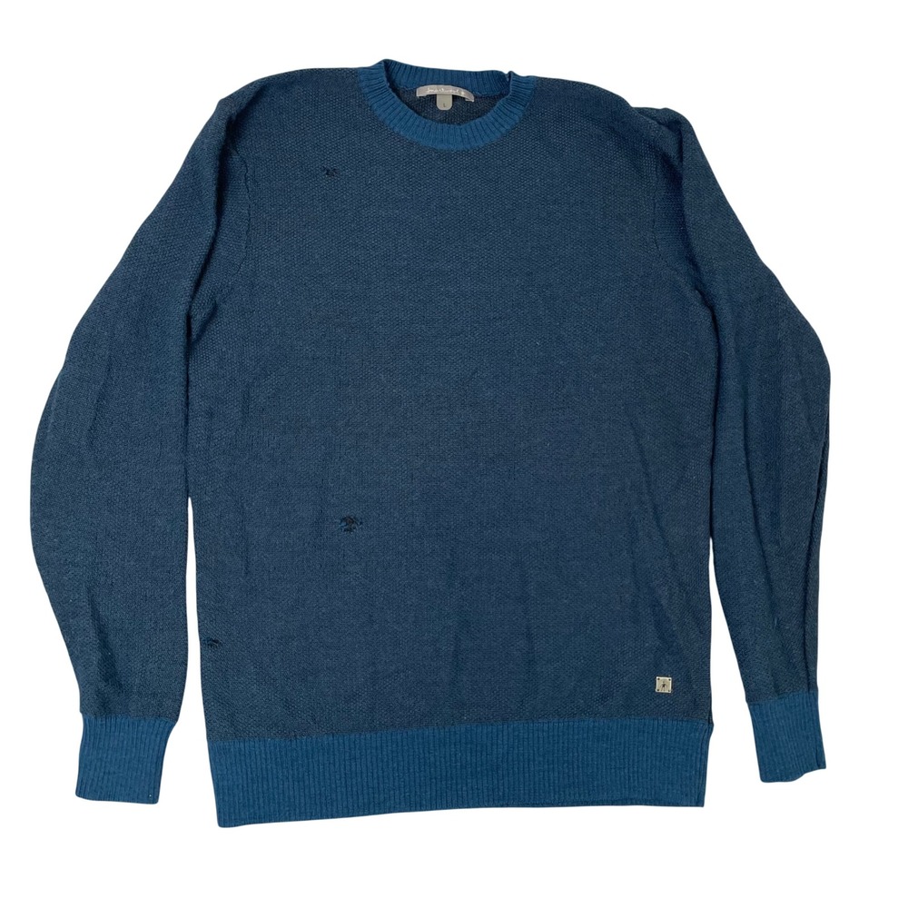 Smartwool Mens Blue 100% Merino Wool Crewneck Pullover Sweater Holes